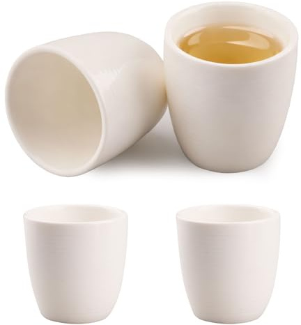 burkfeeg Taza de café espresso de cerámica, 150 ml, tazas de té japonés blanco puro para té caliente o té matcha, taza de té de estilo vintage sin asa, apta para lavavajillas y microondas, 4 tazas de