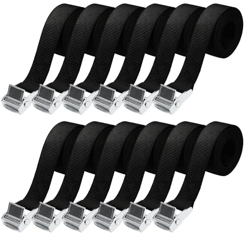 12 Stück Spanngurt Befestigungsgurt, 150 kg Belastbar, 25mm × 0,5m Spanngurte kurz mit Klemmschloss, Robuster Zurrgurt, Verstellbare Gurte zum Befestigen, Spanngurt Schwarz