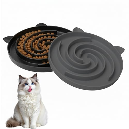 Futternapf für Katzen und Kätzchen, rutschfest, interaktiv, ideal für Trockenfutter, Nassfutter, Leckereien im Haustierhaushalt, 2 Stück, Schwarz und Grau