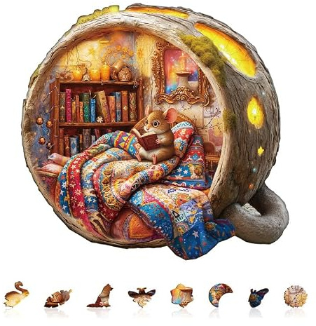 Jigfoxy Wooden Puzzles for Adults, 270-Piece House of Mice Jigsaw Puzzle