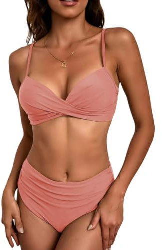 Zkydhbd Conjunto de traje de baño retro para mujer, cintura alta, parte superior de tankini plisada, diseño dividido, parte inferior de tankini con control de vientre