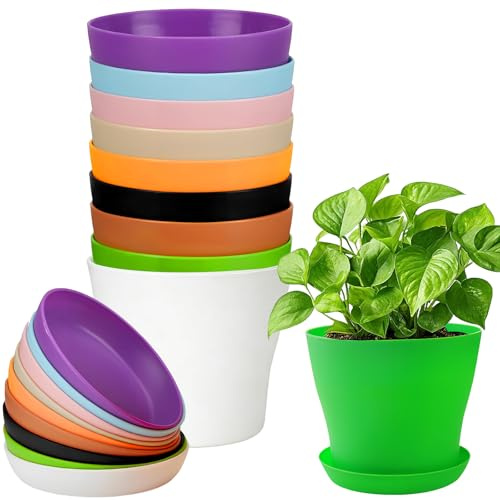 ZoneYan Blomkrukor med krukor, plastkrukor, små plastkrukor, runda brickor, färger planteringskrukor, blomkrukor med krukor, små krukor i barnkammaren, ytterkrukor