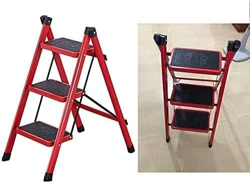 HynJGih Trappstege Bärbar Stegpall Fällbar stege Stegstege Platssparande for hushållskök kontor(Rosso,3 Layer)