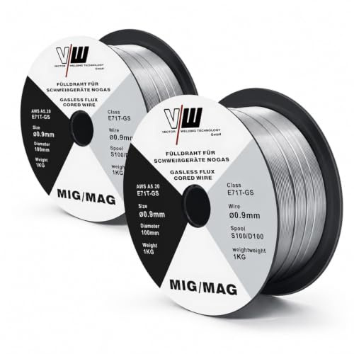 Filo Animato Senza Gas Ø 0,9 mm E71T-GS, 2 Bobine da 1 kg D100/S100, Filo Continuo Universale per Saldatrici MIG/MAG, Compatibile con Saldatura Senza Gas su Acciaio al Carbonio - VECTOR WELDING | Niversell - Saldatrice per saldatura senza gas, bobina da 16 mm, adatta per molti dispositivi MIG/MAG