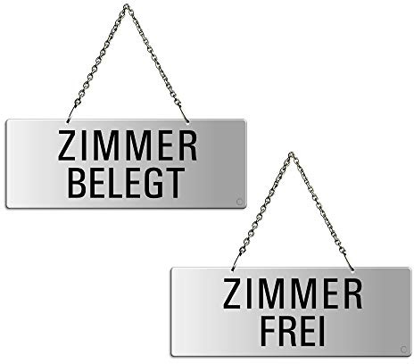 OFFORM DESIGN Schild Zimmer Frei/Zimmer Belegt Wendeschild 175x65 mm Aluminiumschild mit Kette Nr.31225-E