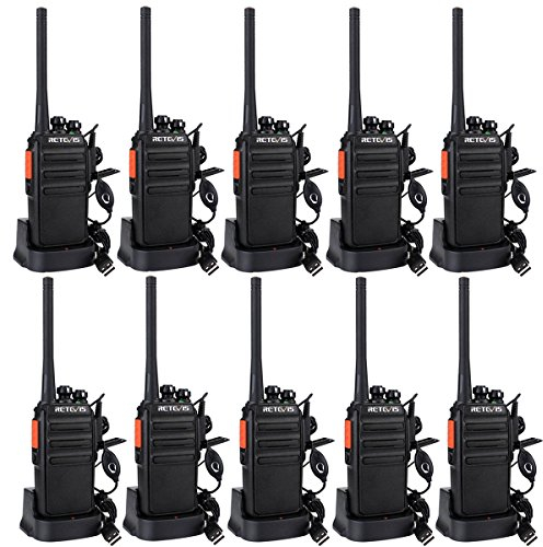 Retevis RT24 Plus Funkgerät Set, Walkie Talkie PMR Lizenzfrei Profi, 16 Kanäle Wiederauflabar USB Ladeschale,Walkie Talkie 10er Set mit Headset für Schule,Transport(10 STK, Schwarz)