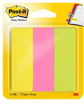 Post-it 671-3 Haftstreifen Page Marker breit, 25 x 76 mm, neonfarben, 3 x 100 Blatt