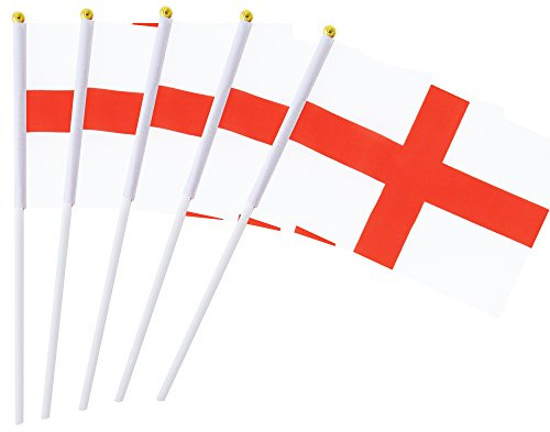 Kind Girl 50 Pack Hand Held England Flag, Round Top National Country Flags, Party Decorations Supplies For Parades, World Cup, Sports Events, International Festival (8.2 x 5.5)