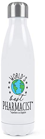 World's Best Pharmacist Double Wall Water Bottle Insulated Stainless Steel Sports Drinks 500ml White