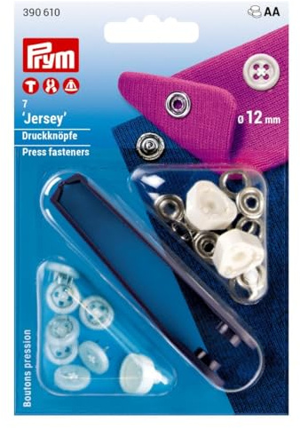 Prym 390610 Nähfrei-Druckknopf Jersey Annähoptik VA 12 mm weiß