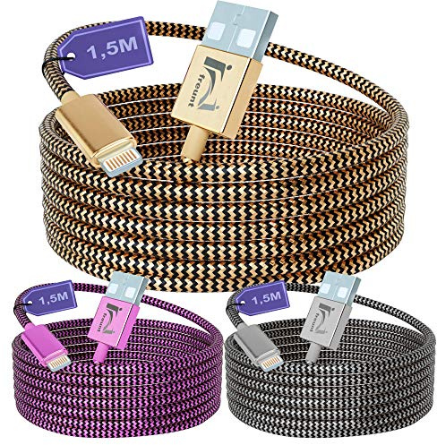 3 stycken 1,5 m | USB-Lightning laddningskabel och datakabel för iPhone 12, 11, 10, 9, 8, 7 och 6