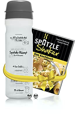 Spätzle-Shaker EINSTEIGER-Set für VEREINFACHTES SPÄTZLE Machen mit dem patentierten (875 ml) in SCHWARZ für 4 Portionen Spätzle + kreativem Rezeptbuch (8. Auflage, Verlag Südwest)