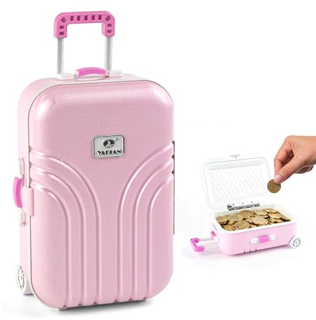 Salvadanaio Creativo Mini risparmio - Moderno Custodia Decorazione Desktop, Simulazione Custodia in Plastica ABS, Simpatico Trolley Scatola da Viaggio, 16x10.5x7cm (1pz Rosa)