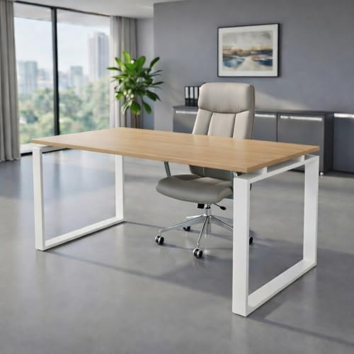 OFIFACTORY Mesa Oficina Profesional | Escritorio Madera con Tablero de Melamina 25 mm para Despacho, Teletrabajo, Ordenador o Estudio | Mesa Ordenador Escritorio Grande (140X60, Roble)