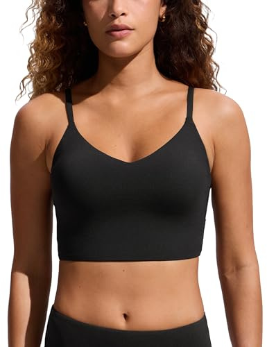 CRZ YOGA Women's Bikini Tops Adjustable Spaghetti Straps Swimsuit Padded Athletic Bathing Suit Black 10
