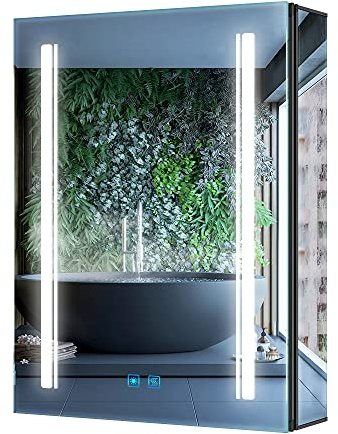 Tokvon® Spiegelschränke fürs Bad mit licht LED Spiegelschrank Badezimmer 50x70 cm mit Beleuchtung – Einstellbare Lichtfarbe, Anti-Beschlag Spiegel, Doppelsteckdose & Rasieranschluss, Sensorschalter