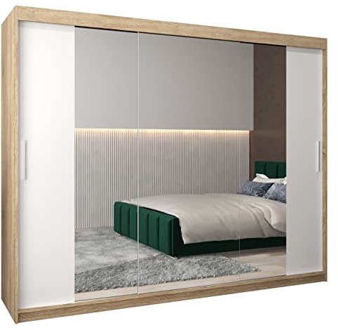 ABIKSMEBLE Armoire Tokyo 2 Avec Porte Coulissante Miroir - Dressing Adulte - Penderie Vêtement - Garde Robe - Placard - Armoire 3 Portes - Closet