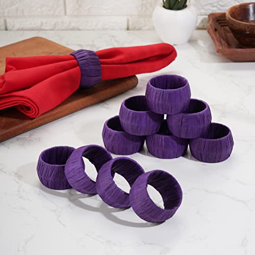 Ajuny Handgefertigter Serviettenringe Bast Rattan Rund Lila 12 Stück Dekorative 3,8 cm Servietten Halter für Tisch Dekoration Esszimmer Haus und Küche Dekor