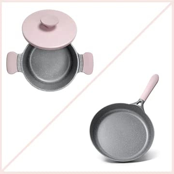 AKIS Pots and Pans Set of 3 Cast Aluminium Cooking Pot with Lid 20 cm Pan 24 cm Pink