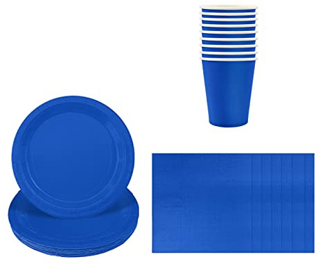 Aisszhao Solid Color Dark Blue Tableware Set Decor,20 Paper Napkins 16 Paper Cups 16 Paper Plates in Blue,Paper Tableware Birthday Decorations for Him,Her,,,Adults Party,Kids Party, (AZCSCJ0308)