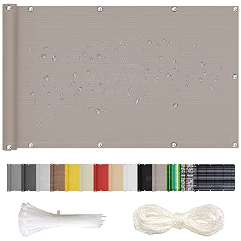 MAIFENGL Balkon Sichtschutz Balkonabdeckung Balkonverkleidung Blickdichte UV-Schutz Wetterfest Polyester, mit Ösen, Kabelbinder & Korde- Taupe|| 100x200cm