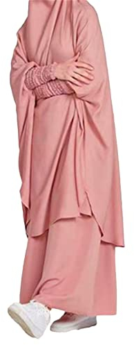 Abaya Muslim Damen, Damen Muslim Roben Lang Solid 2 Stück Jilbab Hijab Kleider Muslimische Frauen Lose Khimar und Röcke für Gebete und Ausflüge Langärm Zweiteilige Vollständige Abdeckung