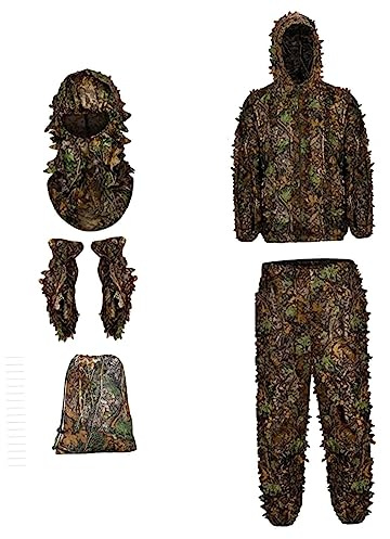 Gralara Ghillie Suit 3D Leafy Suit Full Face Guantes Set para Game Costume Jungle, M L