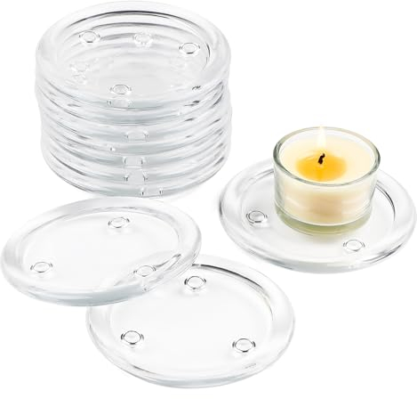 SWAWIS 10 Pièces Coupelle en Verre Transparent, 10cm Assiette Ronde pour Bougie, Plaque Ronde pour Cuisine et Salle à Manger (Diamètre Intérieur 7.8cm)