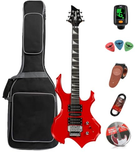 Bullfighter E-Gitarre für Erwachsene, Anfänger, Rockgitarre, professionell, mit Gitarrentasche, Plektren, Kabel, Stimmgerät, Gurt und Saiten (Red)