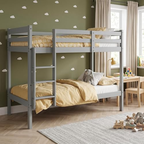Panana Bunk Bed 3FT Wooden Bunky Sleeper Bed Single Double Bed For Kids, Children (Grey)