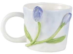 ouynngjing Tulip Girl - Taza de cerámica flotante tridimensional pintada a mano con forma de corazón de tulipán (tulipán azul en relieve (350))