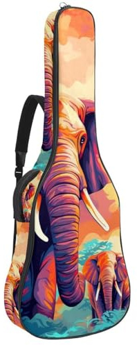 Gigbag für Akustikgitarre, wasserdicht, passend für 40/41/42 Zoll Gitarre, Schutzhülle mit mehreren Taschen, Gitarren-Rucksack, bunter Elefant, mehrfarbig, 42.9x16.9x4.7 in, Gitarrentasche