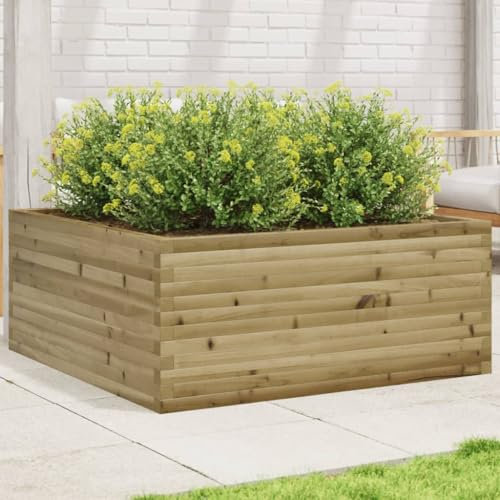 Homgoday Pflanzkübel Holz Hochbeet Pflanzkübel, Blumenkasten, Blumenkübel Pflanzkasten Kräuterbeet Gemüsebeet Holzkübel für Garten Terrasse 110x110x46 cm Kiefernholz Imprägniert
