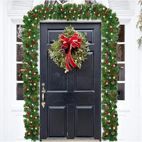 SURPZON Weihnachtsgirlande, Künstliche Grüne Rattan Girlande, 5 m, Universalgröße, 508 cm, Festliche Wohnkultur für Innen oder Außen