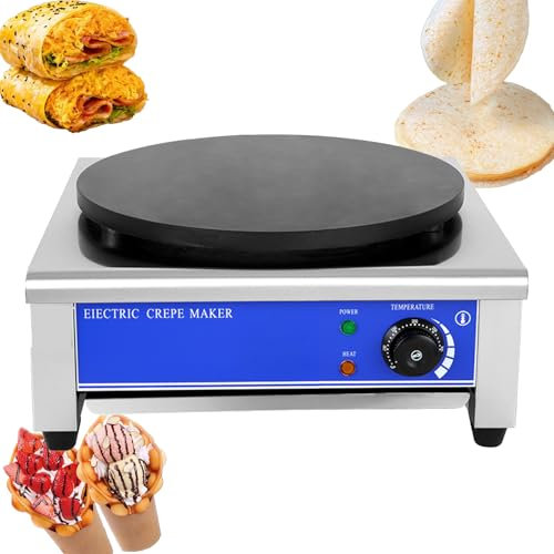 OmePS Crepera, Crepera Eléctrica Comercial de 2800 W con Calentamiento Uniforme de Sartén Antiadherente, Cuerpo de Acero Inoxidable, Control de Temperatura Constante, para Hacer Crepes, Panqueques