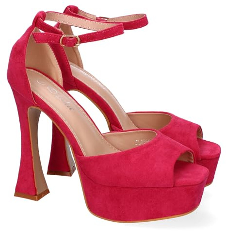 shoes&blues.es 88237 Sandalias con Tacon para Mujer, Comodos y Elegantes, Diseno Moderno, Cierre Ankle Strap de Hebilla, Ideales para Eventos. Fucsia Talla 40
