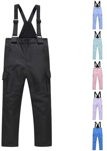 XINYUNZU Kinder Schneehose Baumwolle Warme Skihose Wasserdicht Winddicht Regenträgerhose Ski Matschhose Outdoor Hose Winter Thermohose Winterhose Jungen Mädchen Outlet Schwarz 150