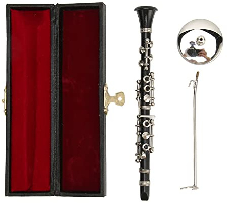 Clarinette miniature avec poteau de base et étui, réplique de mini clarinette de 5,12 pouces, mini instrument de musique, modèle de maison de poupée pour anniversaire, mini