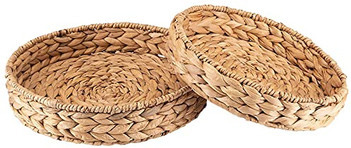 Ronlok - Bandeja trenzada redonda de Jacinto de agua de hierbas, 33 cm + 28 cm de diámetro, cuenco de frutas