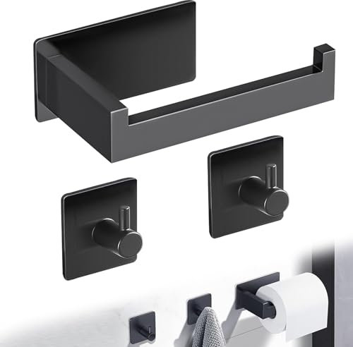 Toilettenpapierhalter Ohne Bohren, Selbstklebender Toilettenpapierhalter WC Klopapierhalter Edelstahl mit 2 Stück Handtuchhaken, Einfache und Schnelle Installation für Badezimmer