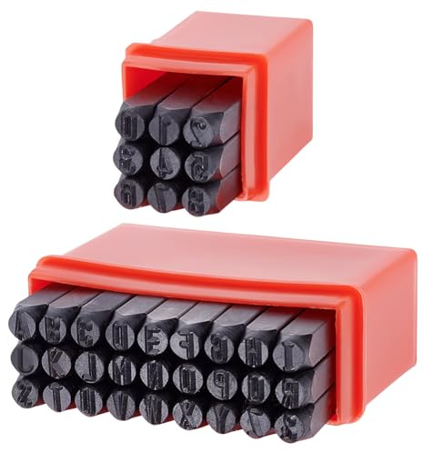 UNICRAFTALE 2 Set 5mm Metall Buchstabenstanzer A-Z Und 0-8 Stahl Zahlen Und Buchstabenstempel Sets Mit Etui Stanzwerkzeug Set Zum Prägen von Metallstempeln Kunststoff Holz Leder