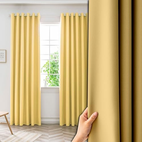 NINGBAI Verdunklungsvorhänge 2Er Set 200 x 80 cm Gardine Schlafzimmer Ösen Thermo Gardinen Lärmschutzvorhang für Schlafzimmer, Gelb