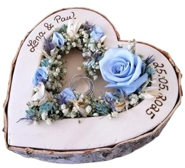 Hochzeit Ringkissen Herz Mille Fleurs blau mit Namen