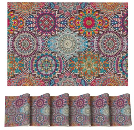 Artoid Mode Boho Vintage Marokkanisch PVC Platzsets 6er Set, 30x45cm Tischsets Schmutzabweisend Hitzebeständig Platzdeckchen Küche Deko