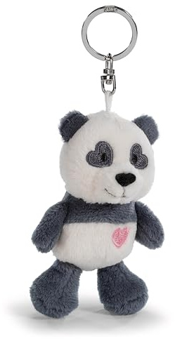 NICI Love Panda 62606 Portachiavi in peluche a forma di panda con cuore, compagno fedele per lo zaino o la borsa di grandi e piccini, 10 cm, nero