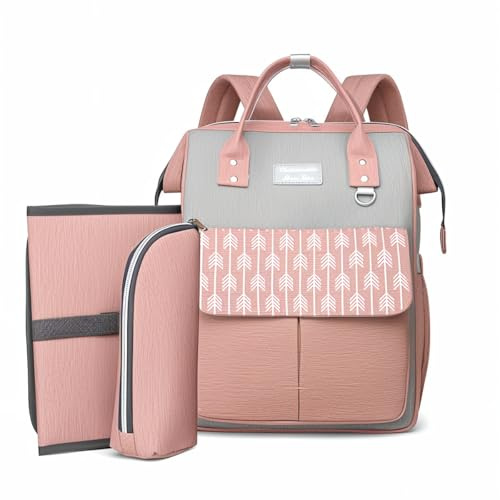 Tarent Wickelrucksack Groß mit Wickelunterlage Unterwegs und Kühltasche, Multifunktionaler Windeltasche mit Kinderwagengurten, Wickeltasche Organizer Viel Platz, ideale Größe für Alle (Pink)