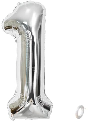Balorise 40 Pouces Aluminium Ballon Géant Argenté Chiffre 1, Gonflable Hélium, Grand Numéro 0-9, 10-100 (101cm), Décoration de Foil Ballons pour Fête d'anniversaire et Mariage