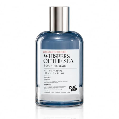 PufPuf Whispers of the Sea – Herren Eau de Parfum 100 ml, frisch & würzig, intensiver & langanhaltender Duft mit Zitrone, Orange, Jasmin & Patchouli, maskulines Parfum für Männer