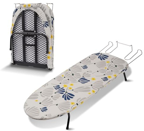 SLIETON Tabletop Ironing Board, Metal Mesh Panel, Floral Pattern Cover, Compact Folding Design, Heavy Duty Small Iron Board with Heat Resistant Cover 32 x12