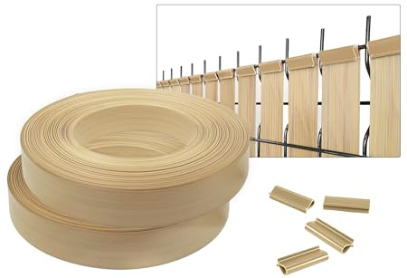 CASANOOV – Rouleau Brise-Vue PVC Souple Baldo L.200m x l.4,6cm – Beige RAL1001 – 400 Clips Inclus – Pose Horizontale ou Verticale – Compatible clôture Rigide Maille 200x50mm – Anti-UV